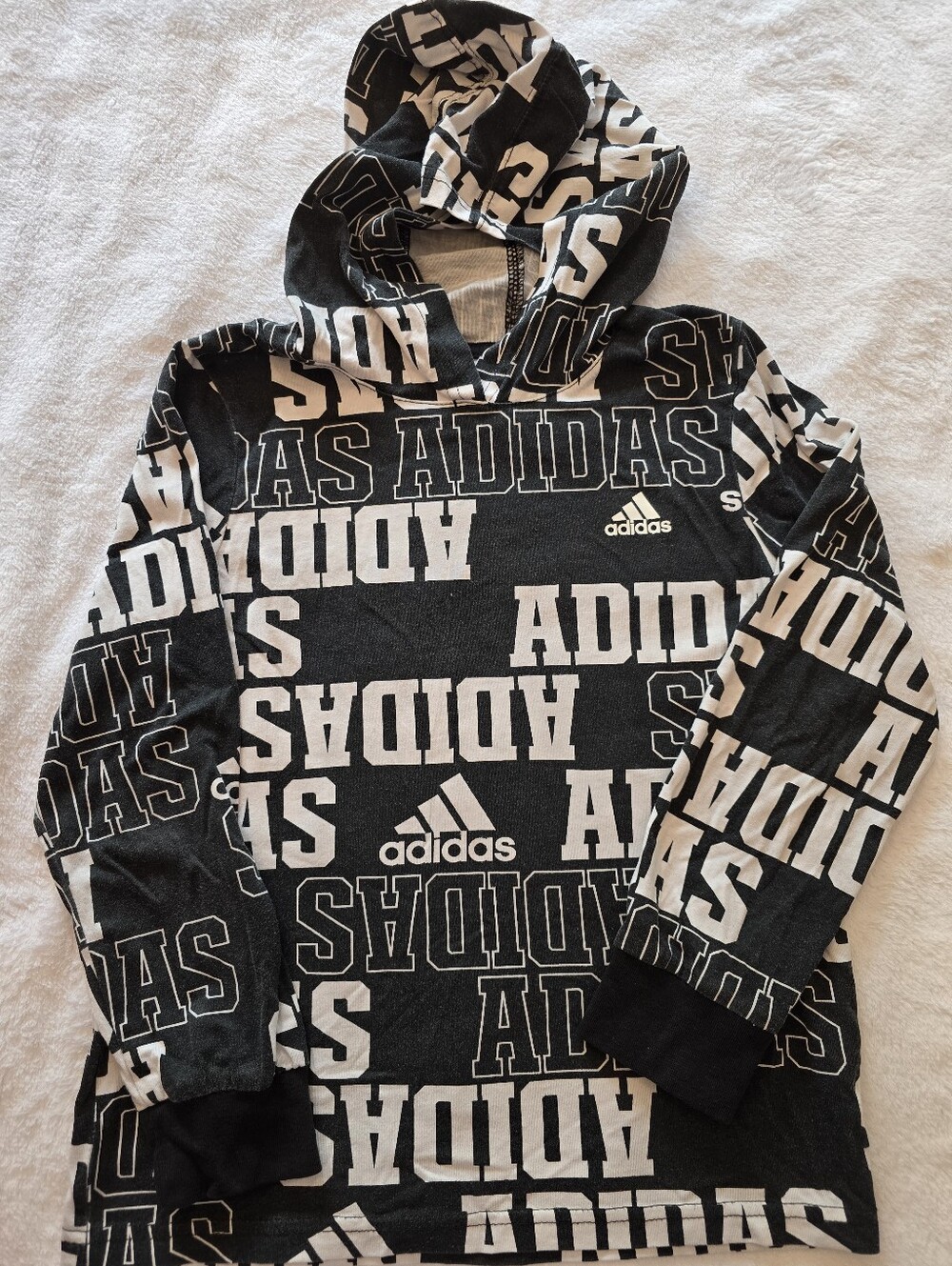 adidas Black & White Allover Logo Hoodie for Kids